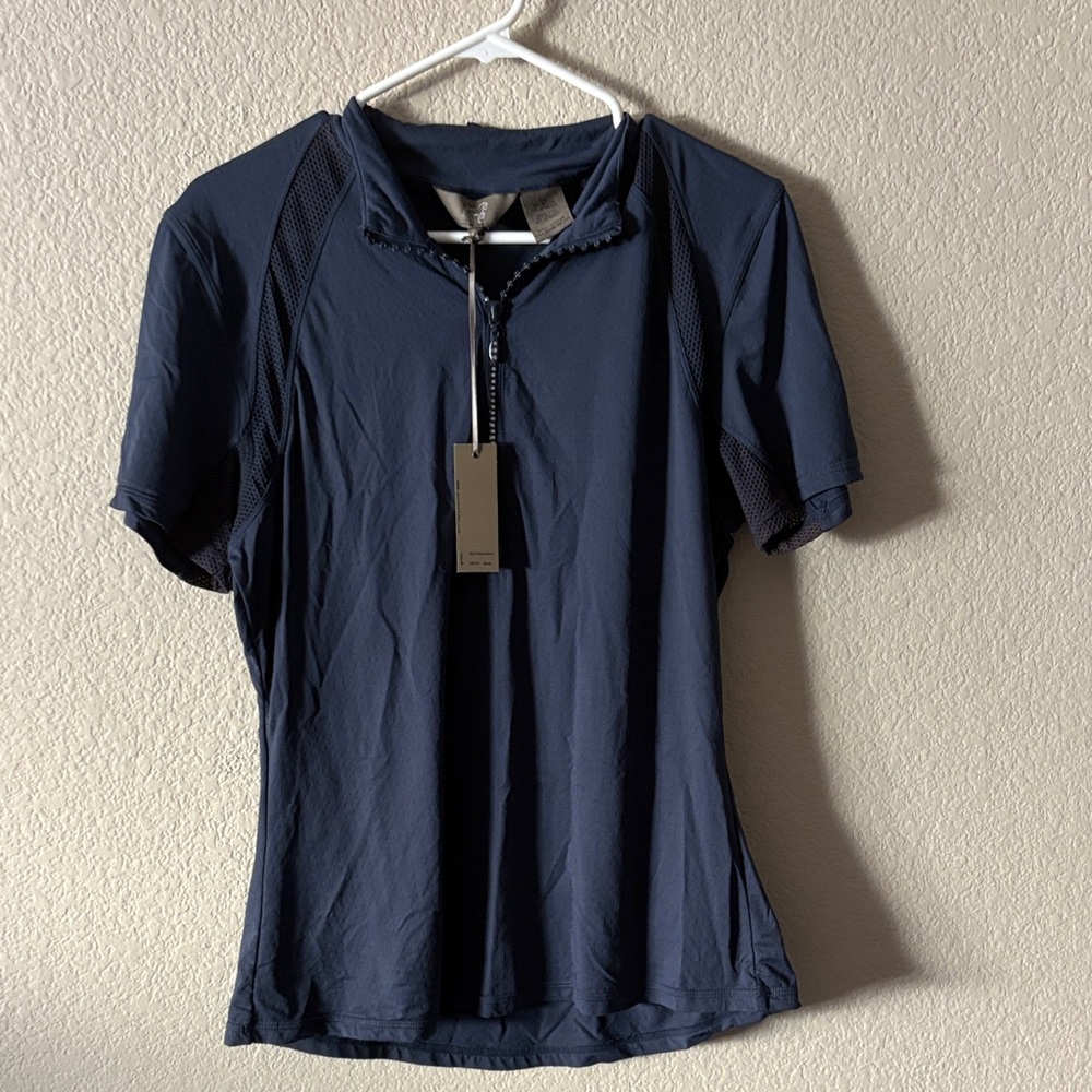 Navy Blue Women's equestrian shirt with rhinestones
